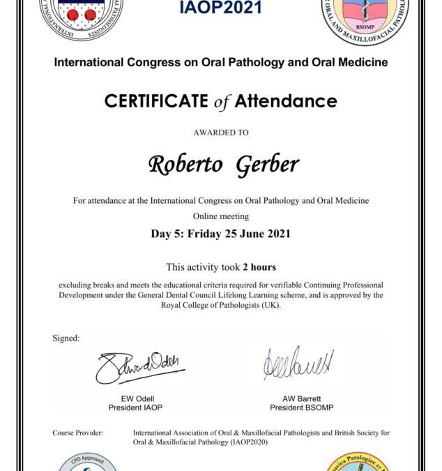 Participación en el Congreso Internacional de Patología y Medicina Oral – IAOP 2021