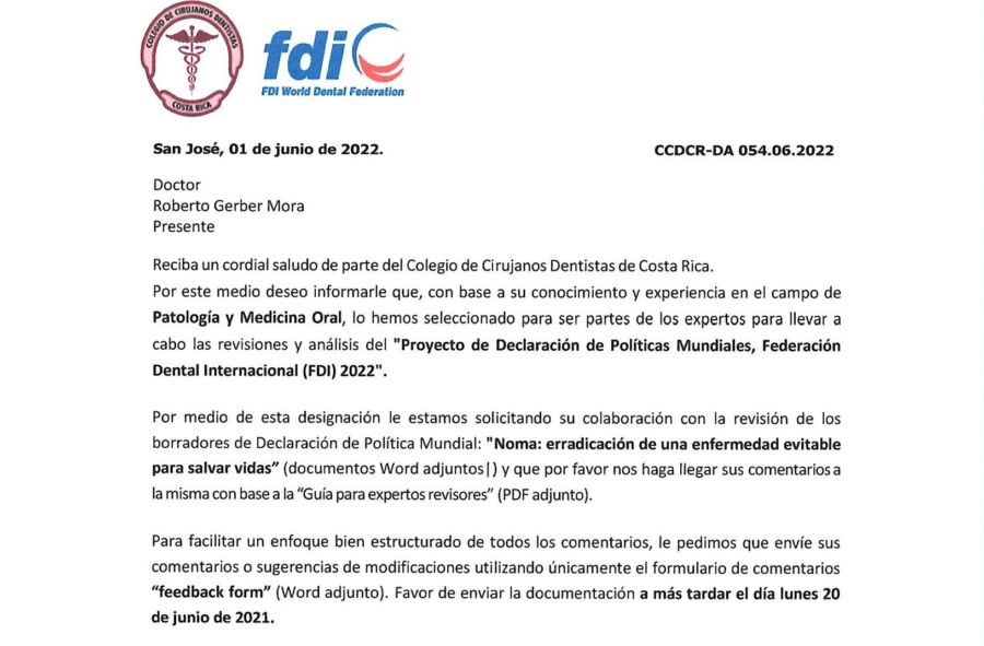 Dr. Roberto Gerber seleccionado como experto para la revisión de políticas mundiales de la Federación Dental Internacional (FDI)